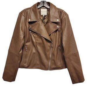 BAGATELLE Jacket Womens XL Brown Faux Leather Full Zip Pockets Biker Moto Riding